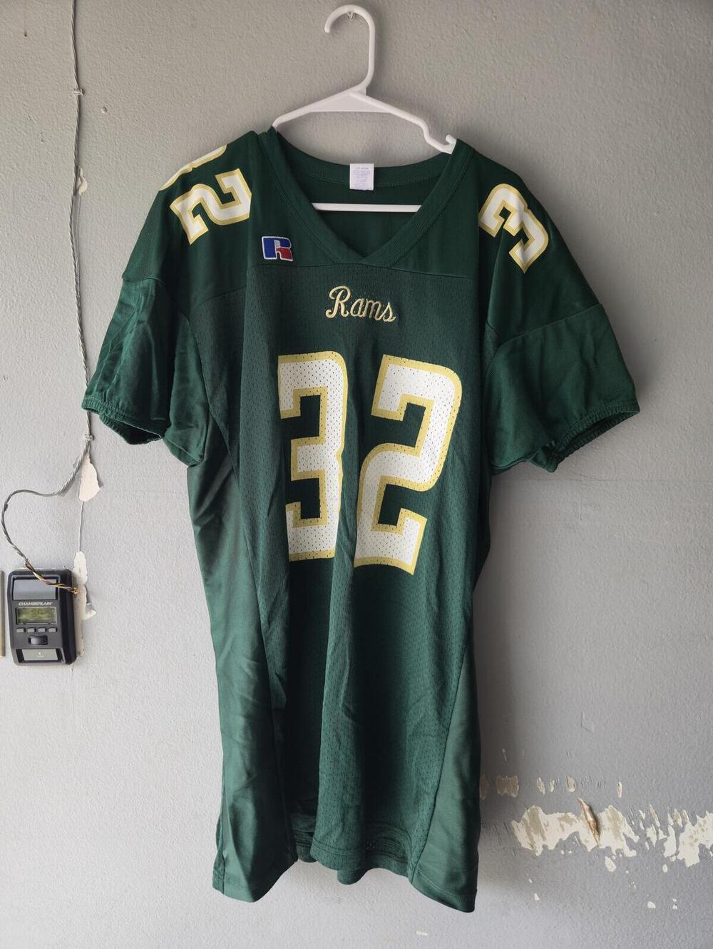 VTG 90S MADE IN USA COLORADO Russell Athletic Rams #32 Green Football Jersey XL